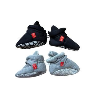 2 Pairs - Newborn Infant Cotton Booties Non-Slip Black & Gray Crib Shoes Slipper